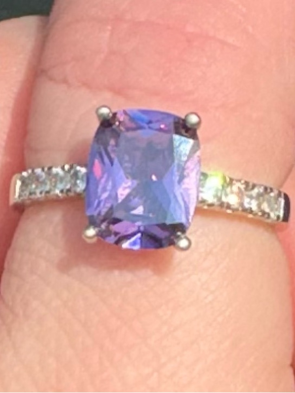 Amethyst Square Cushion-Cut Ring with Pavé Band In SS